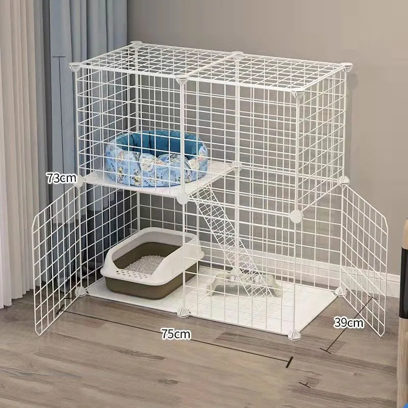 2-Tier DIY Cat Fence Cage 75x73x39cm Detachable Metal Wire Kennel Indoor Rabbit Pig Dog Playpen House Large Exercise Place Crate