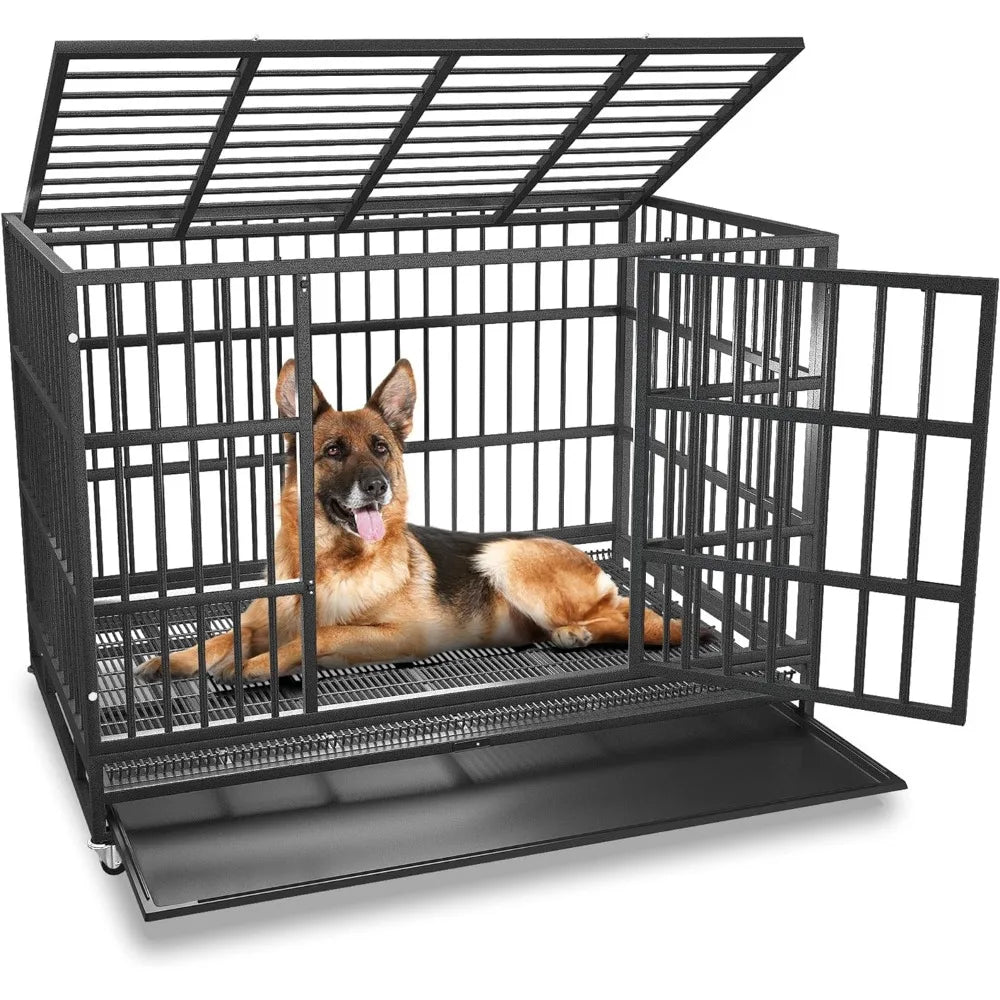 BOLDBONE 48/42/38 Inch Heavy Duty Indestructible and Escape-Proof Dog Crate Cage Kennel for Large Dogs, High Anxiety Dog Crate