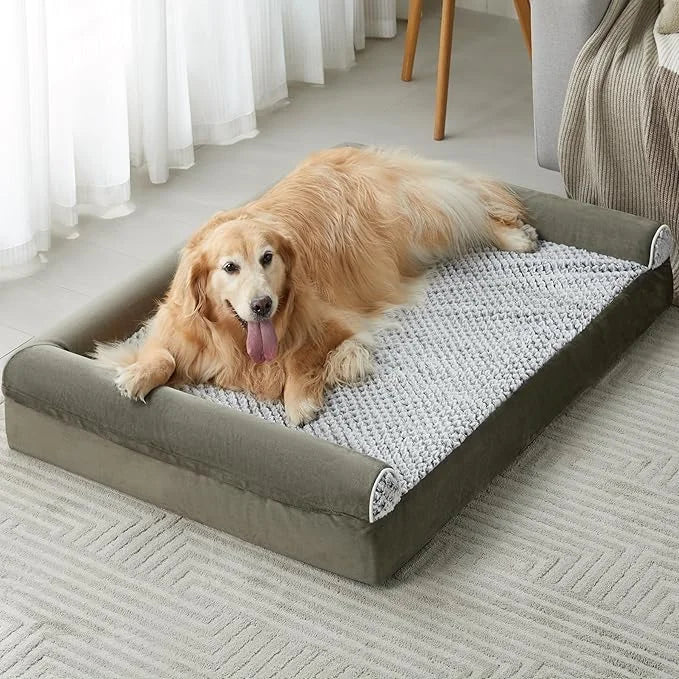 Dog Bed with Removable Waterproof Cover for Medium Large Dogs, Orthopedic Sofa Mat Pillow, Egg-Foam Crate Dog Bed