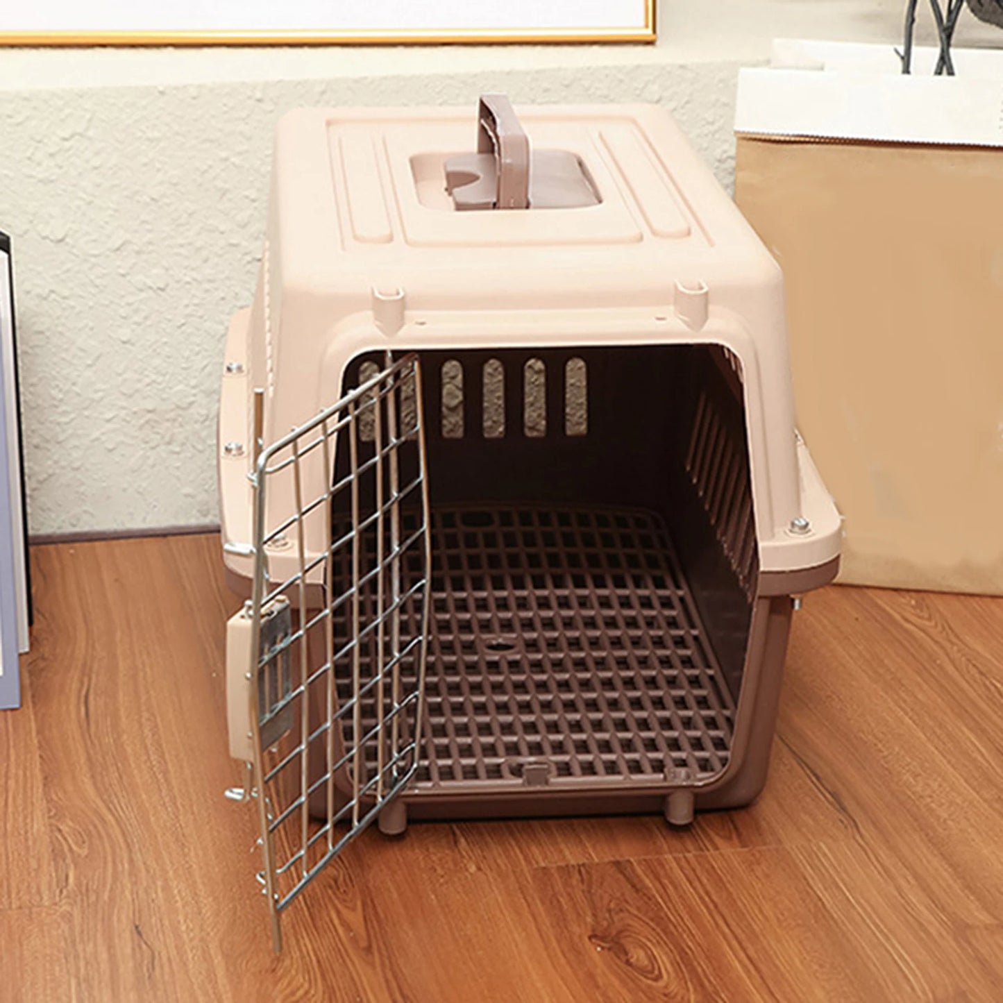 Hard Sided Travel Carrier Pack Handbag Organizer with Metal Wire Crate Tote Cat Cage for Kitten Puppy Rabbits Traveling Outdoor