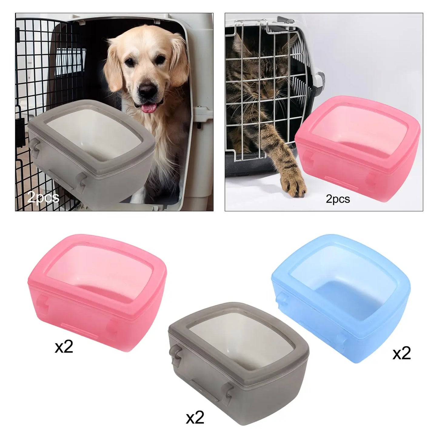 2pcs Dog Crate Bowls Slow Feeding No Spill Pet Carrier Bowl Water Dispenser Dish