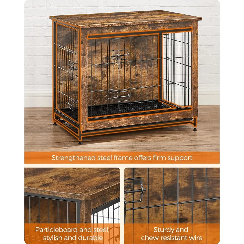 Dog Crate Furniture, Side End Table, Modern Kennel for Dogs Indoor up to 30 lb, Heavy-Duty Dog Cage,Double-Door, Rustic Brown