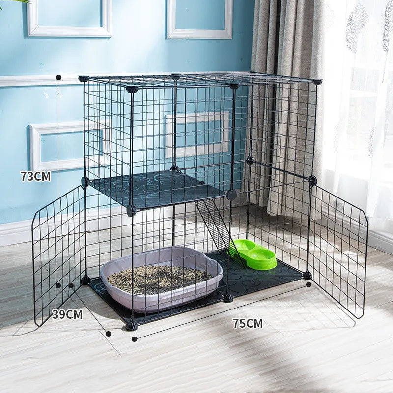 2-Tier DIY Cat Fence Cage 75x73x39cm Detachable Metal Wire Kennel Indoor Rabbit Pig Dog Playpen House Large Exercise Place Crate