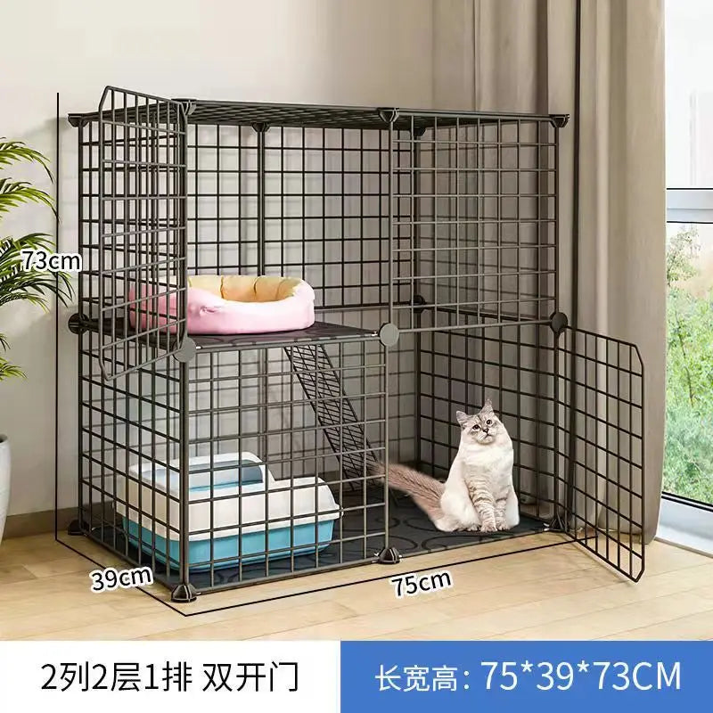 2-Tier DIY Cat Fence Cage 75x73x39cm Detachable Metal Wire Kennel Indoor Rabbit Pig Dog Playpen House Large Exercise Place Crate