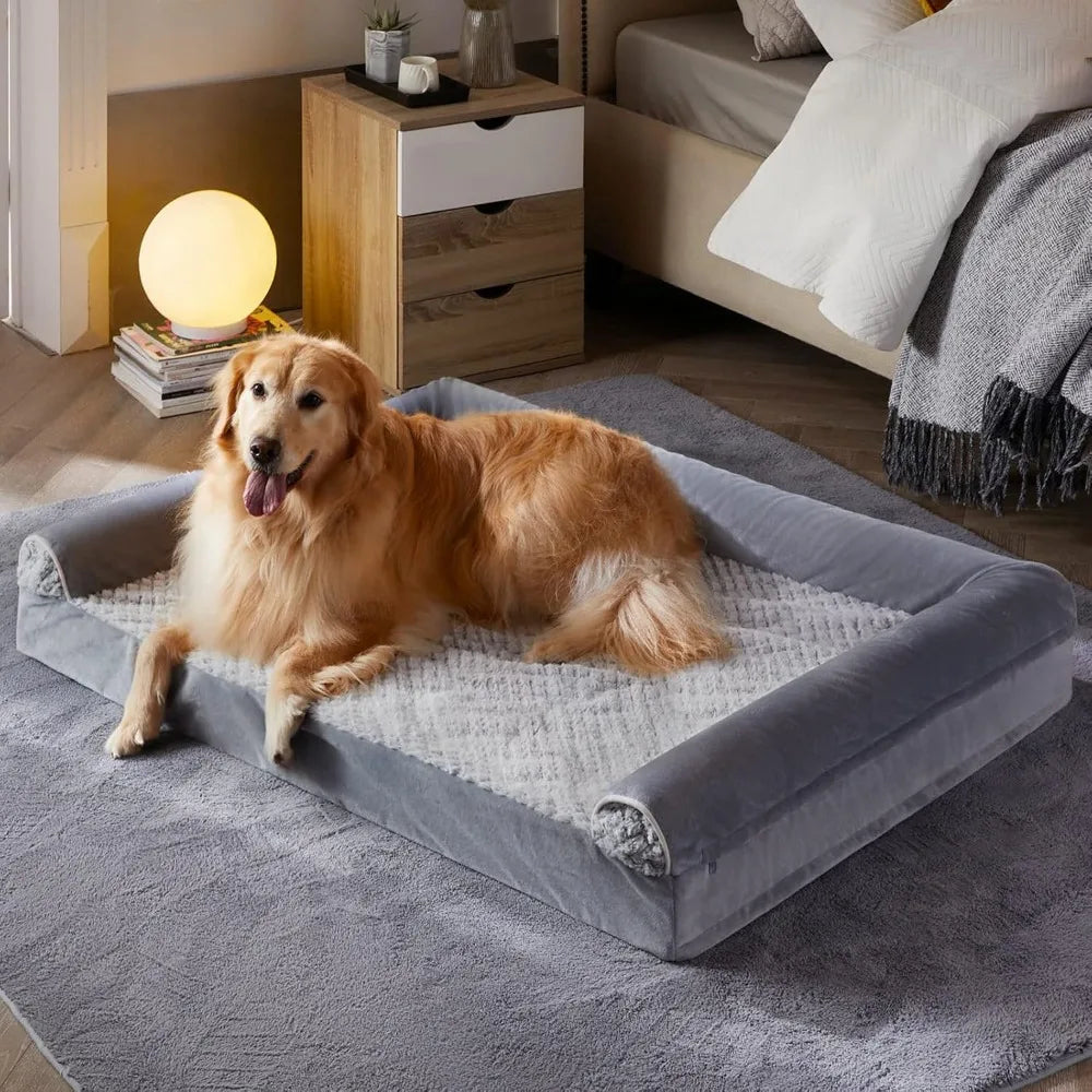 Dog Bed with Removable Waterproof Cover for Medium Large Dogs, Orthopedic Sofa Mat Pillow, Egg-Foam Crate Dog Bed