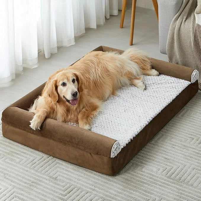 Dog Bed with Removable Waterproof Cover for Medium Large Dogs, Orthopedic Sofa Mat Pillow, Egg-Foam Crate Dog Bed