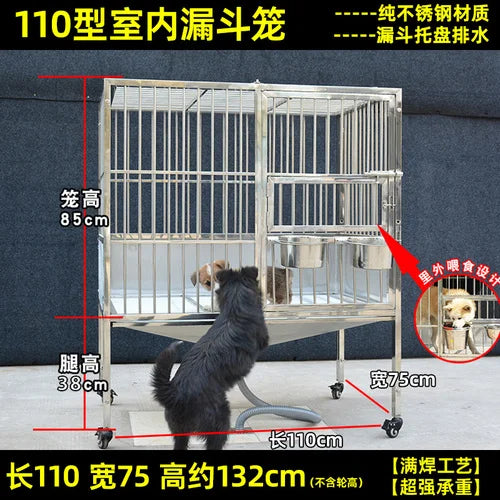 Stainless Steel Dog Crate Medium Large Dog Thick Dog Cage with Toilet Funnel Big Dog Cage