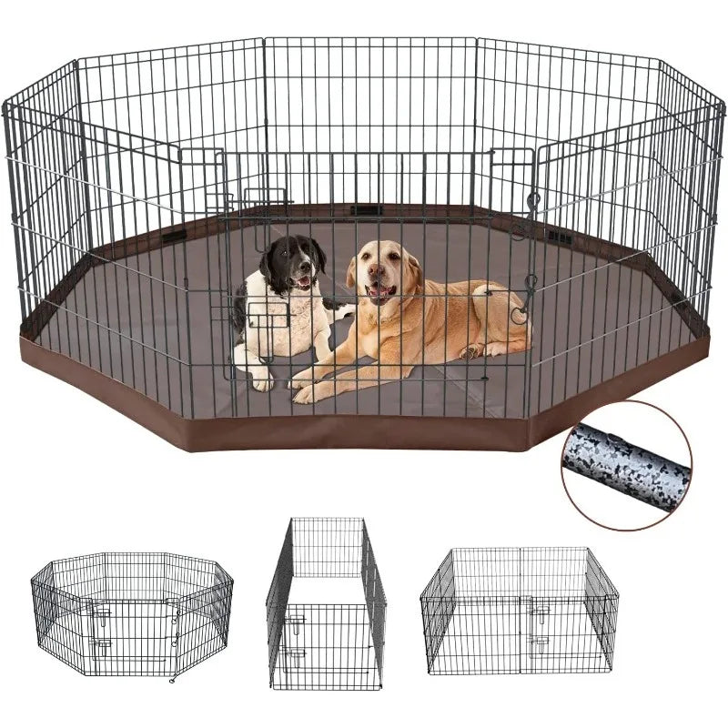 Foldable Metal Dog Exercise Playpen Gate Fence Dog Crate 8 Panels  Height Puppy Kennels with Bottom Pad for Animals Outdoor