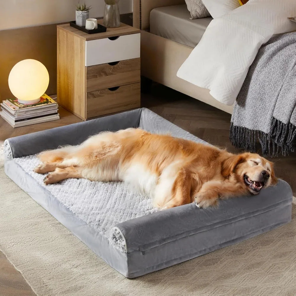 Dog Bed with Removable Waterproof Cover for Medium Large Dogs, Orthopedic Sofa Mat Pillow, Egg-Foam Crate Dog Bed