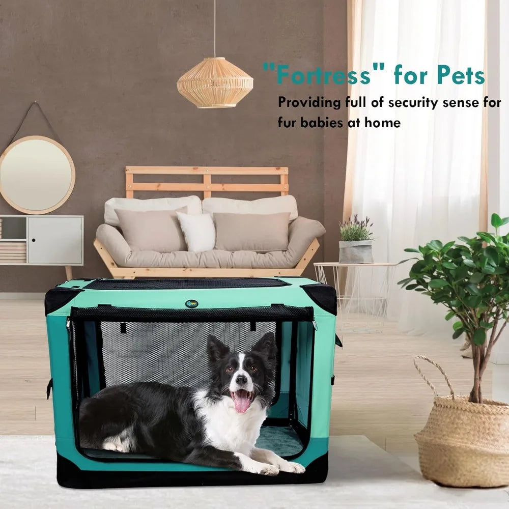 Ownpets Collapsible Dog Crate, 36 inch Portable Travel Dog Crate for Large Dogs, 4-Door Foldable Pet Kennel with Durable Mesh Wi