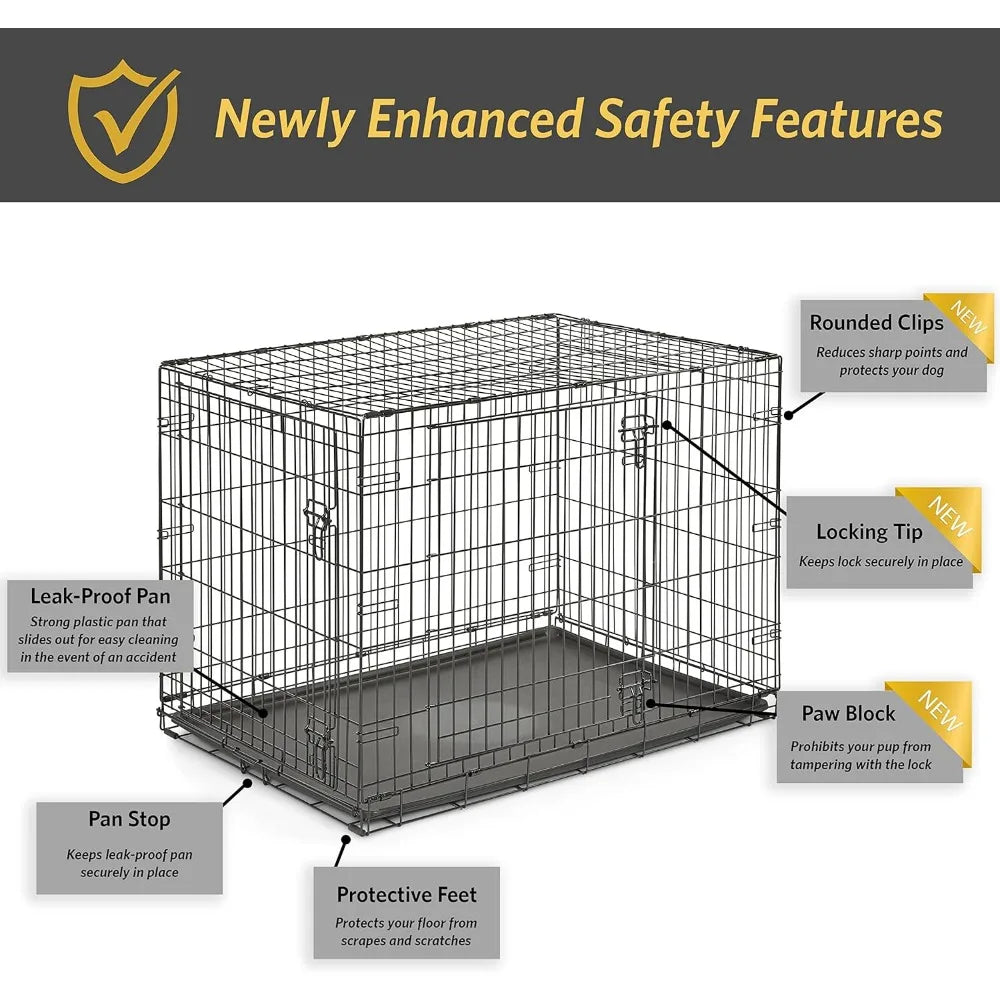 New World Newly Enhanced Double Door New World Dog Crate, Includes Leak-Proof Pan, Floor Protecting Feet, & New Patented