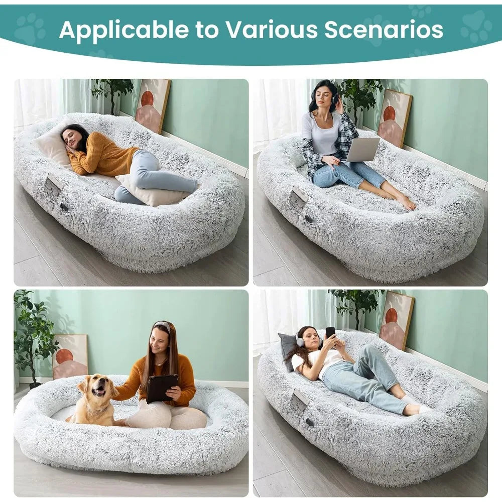 JOLLYVOGUE Human Dog Bed for Adults and Pets, Ultra-Soft Plush Giant Dog Bed with Egg Crate Foam, Non-Slip Base