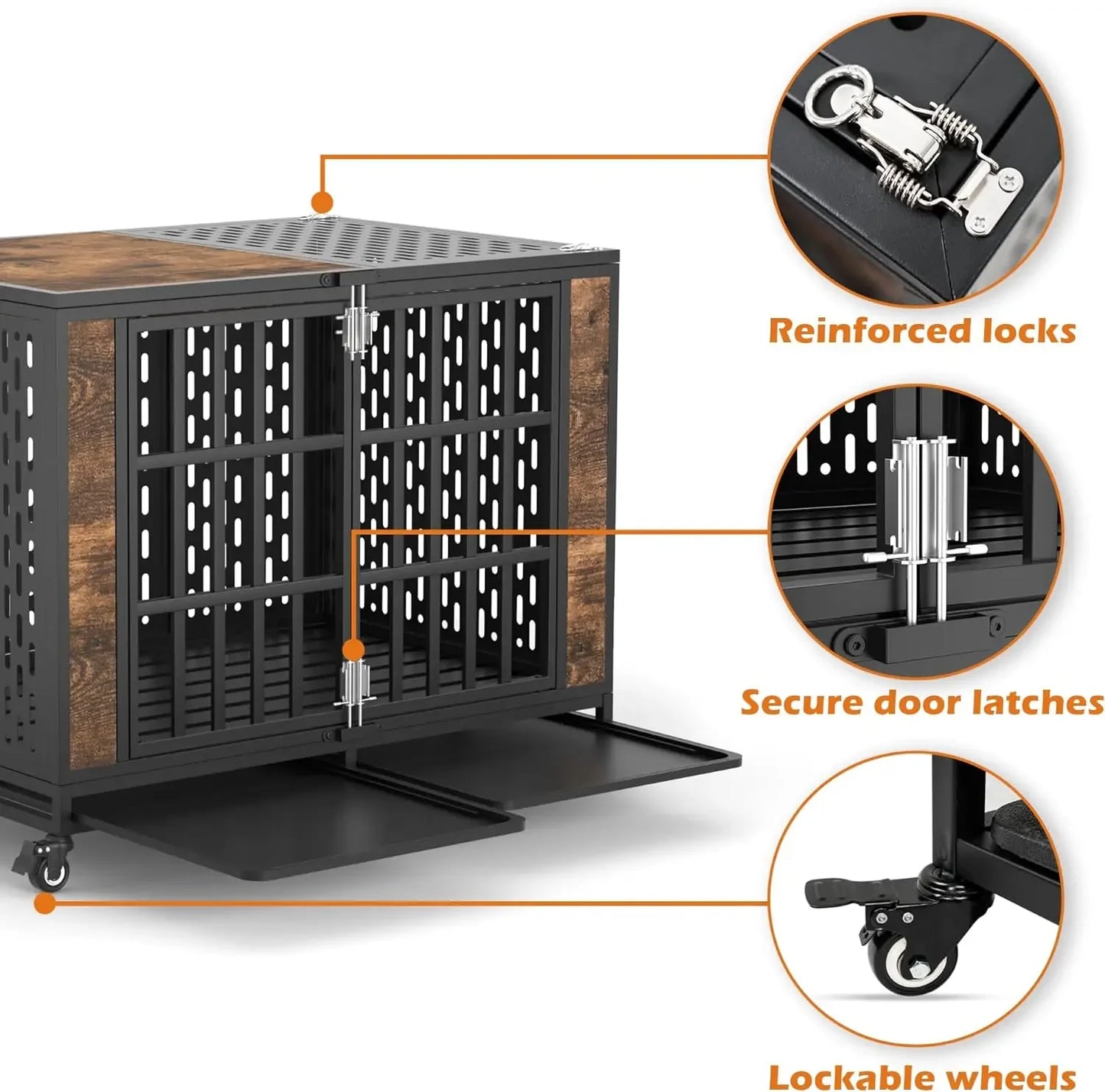 42inch Heavy Duty Dog Crate, Escape Proof Large Medium Kennel for High Anxiety Dogs, Indestructible Pet Cage Indoor, R