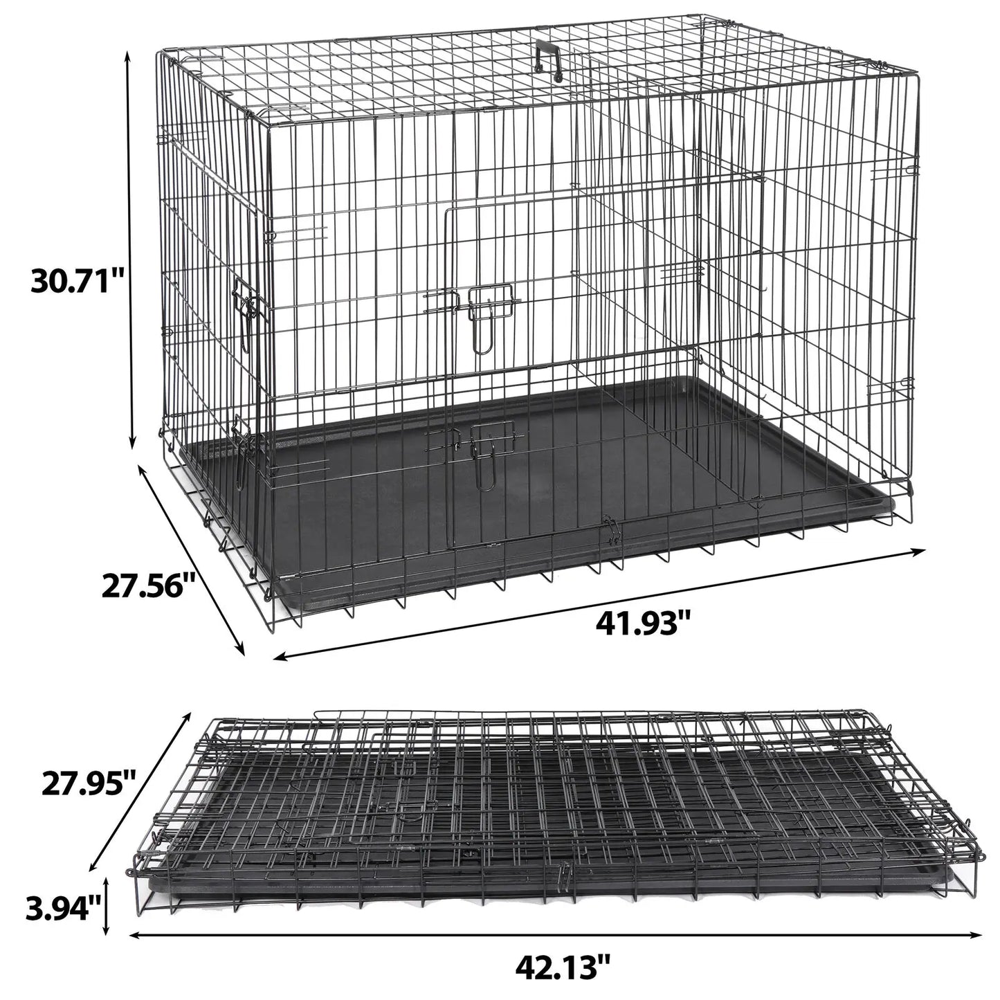 US Metal Pet Cage, Dog Crate Kennel, 2 Door with Pan, Black, 30 ", 36", 42"