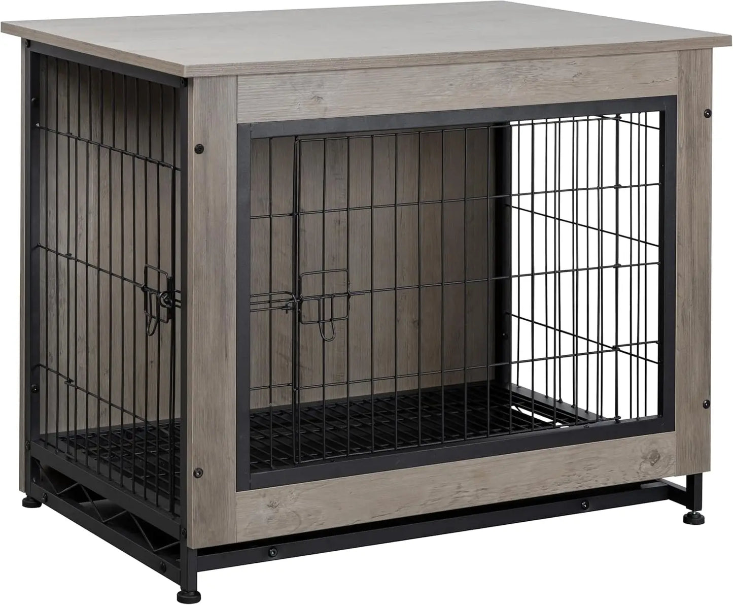 Shintenchi Wooden Dog Crate Furniture for Large Dog, L Double-Door Kennel Indoor with Removable Tray, End Table L Dog Crate for