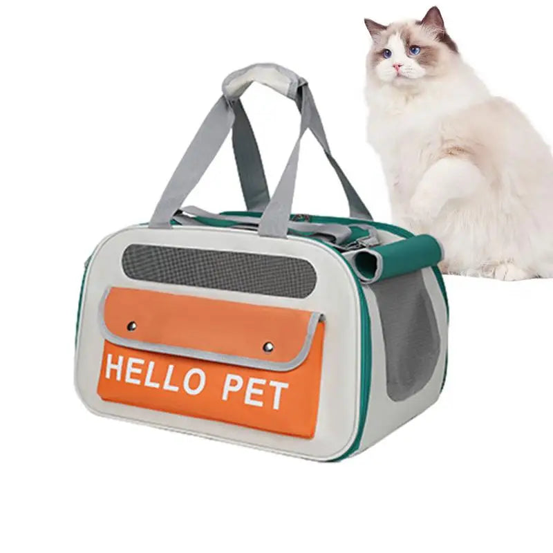 Soft Side Backpack Dog or Cat Carrier with a cat beside it.