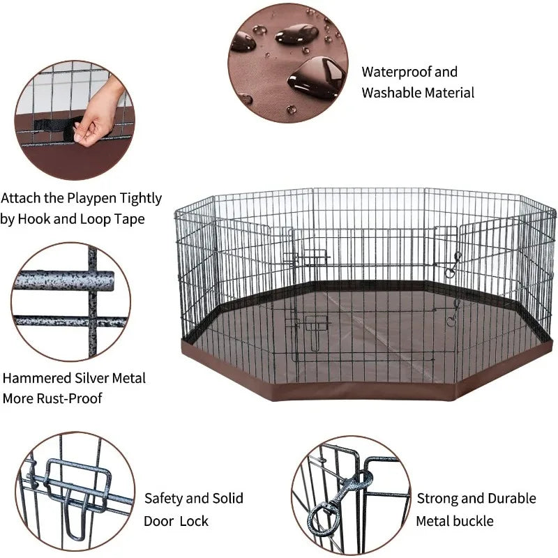 Foldable Metal Dog Exercise Playpen Gate Fence Dog Crate 8 Panels  Height Puppy Kennels with Bottom Pad for Animals Outdoor