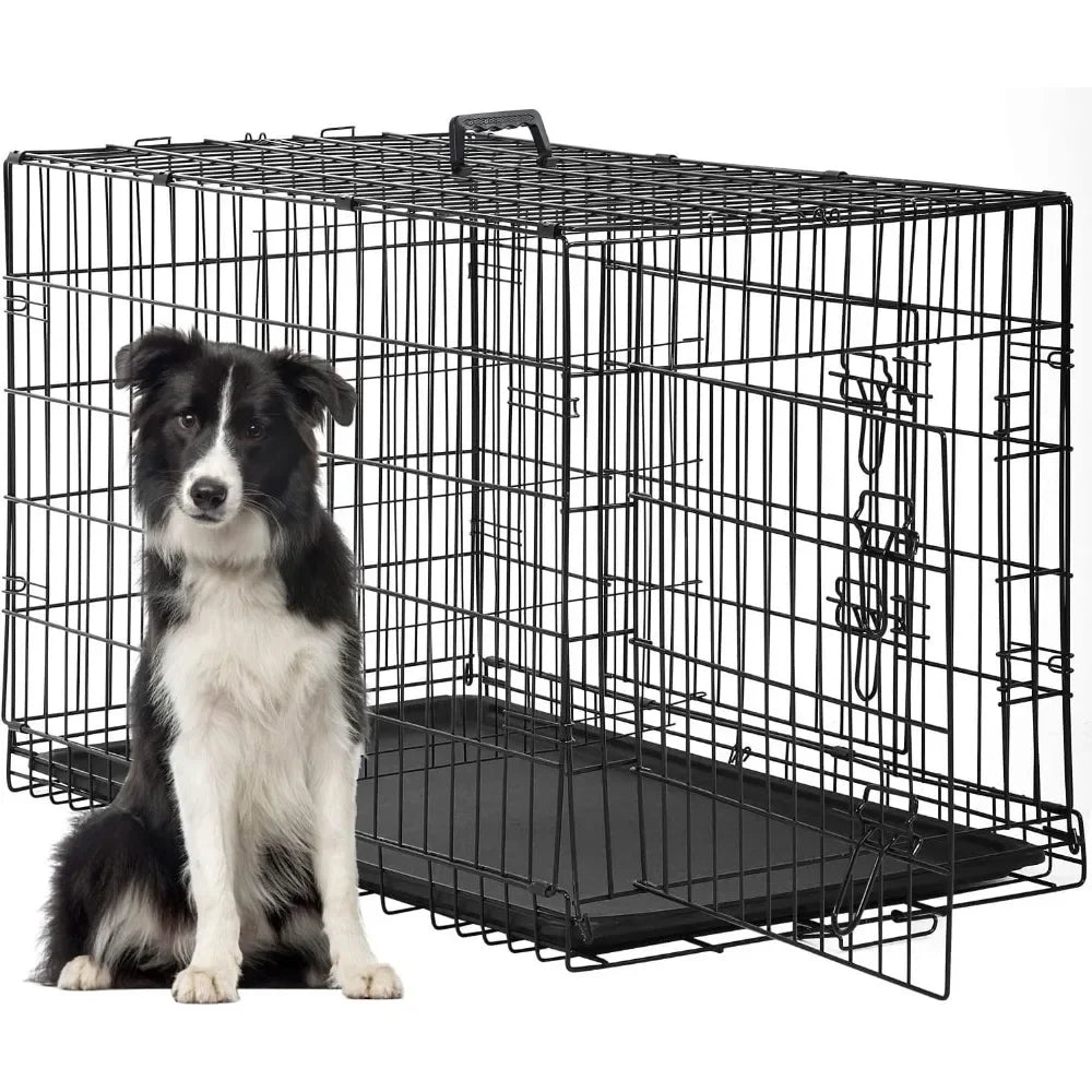 Dog Crate Dog Cage Pet Crate for Large Dogs Folding Metal Pet Cage Double Door W/Divider Panel Indoor Outdoor Dog Kennel