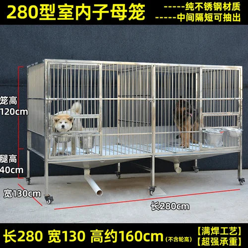 Stainless Steel Dog Crate Medium Large Dog Thick Dog Cage with Toilet Funnel Big Dog Cage