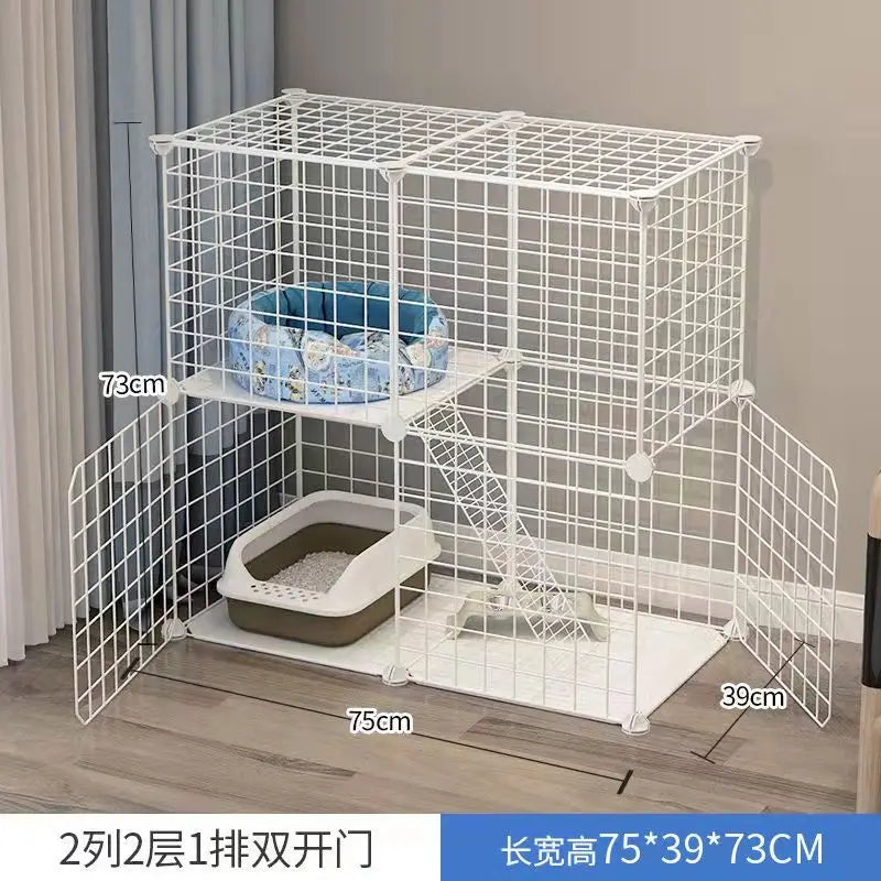 2-Tier DIY Cat Fence Cage 75x73x39cm Detachable Metal Wire Kennel Indoor Rabbit Pig Dog Playpen House Large Exercise Place Crate