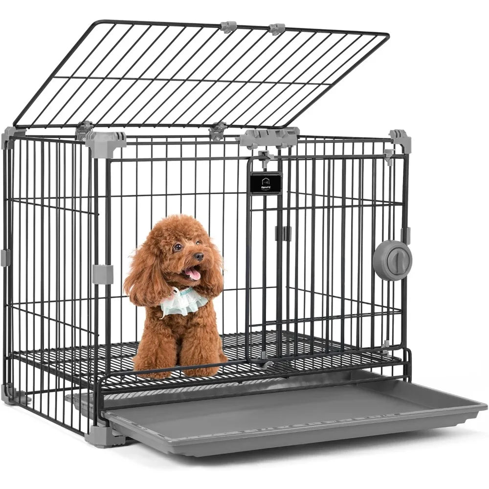 FLARUZIY Dog Crate for Small Dogs Under 25lbs,24 inch Black Thick Metal Dog Kennel Indoor Wire Cage with Double Door and Removab