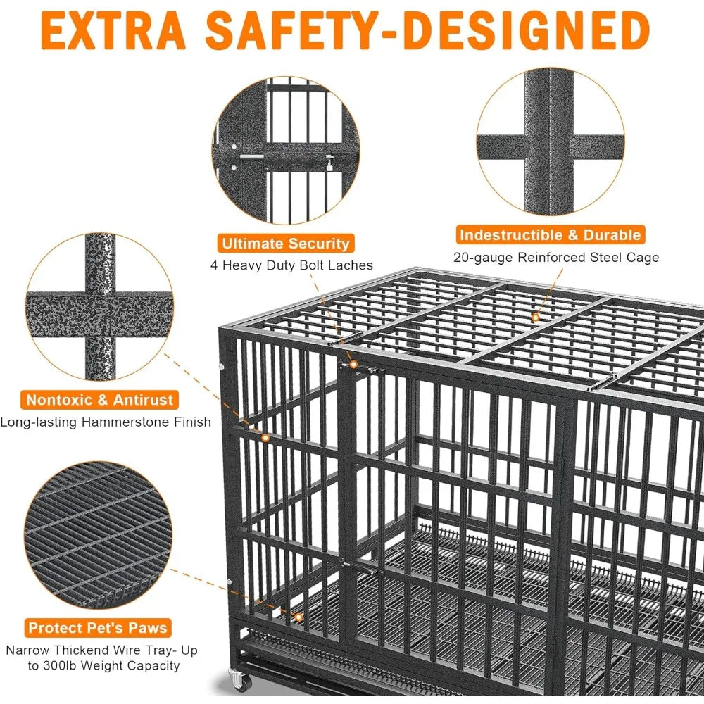 BOLDBONE 48/42/38 Inch Heavy Duty Indestructible and Escape-Proof Dog Crate Cage Kennel for Large Dogs, High Anxiety Dog Crate