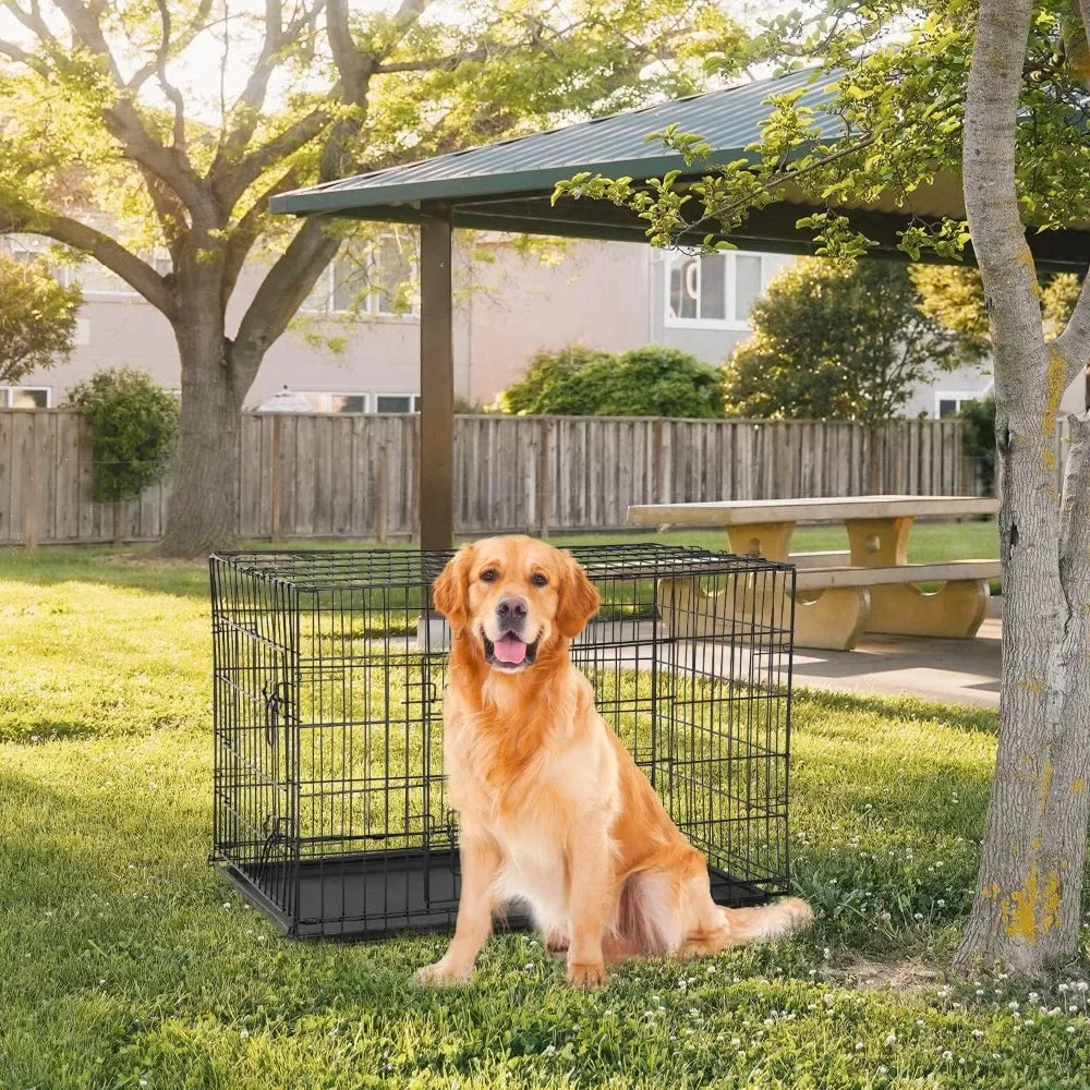 Dog Crate Dog Cage Pet Crate for Large Dogs Folding Metal Pet Cage Double Door W/Divider Panel Indoor Outdoor Dog Kennel