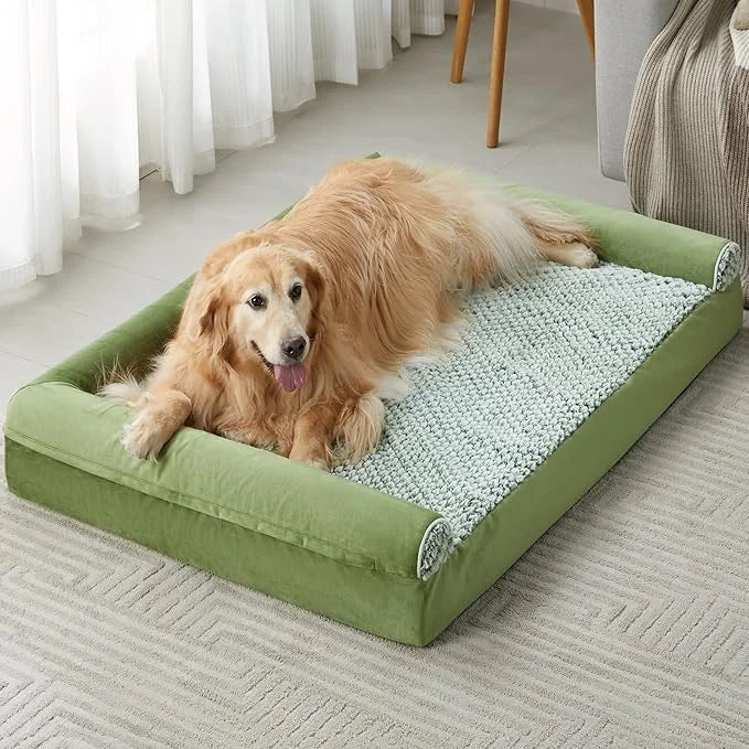 Dog Bed with Removable Waterproof Cover for Medium Large Dogs, Orthopedic Sofa Mat Pillow, Egg-Foam Crate Dog Bed