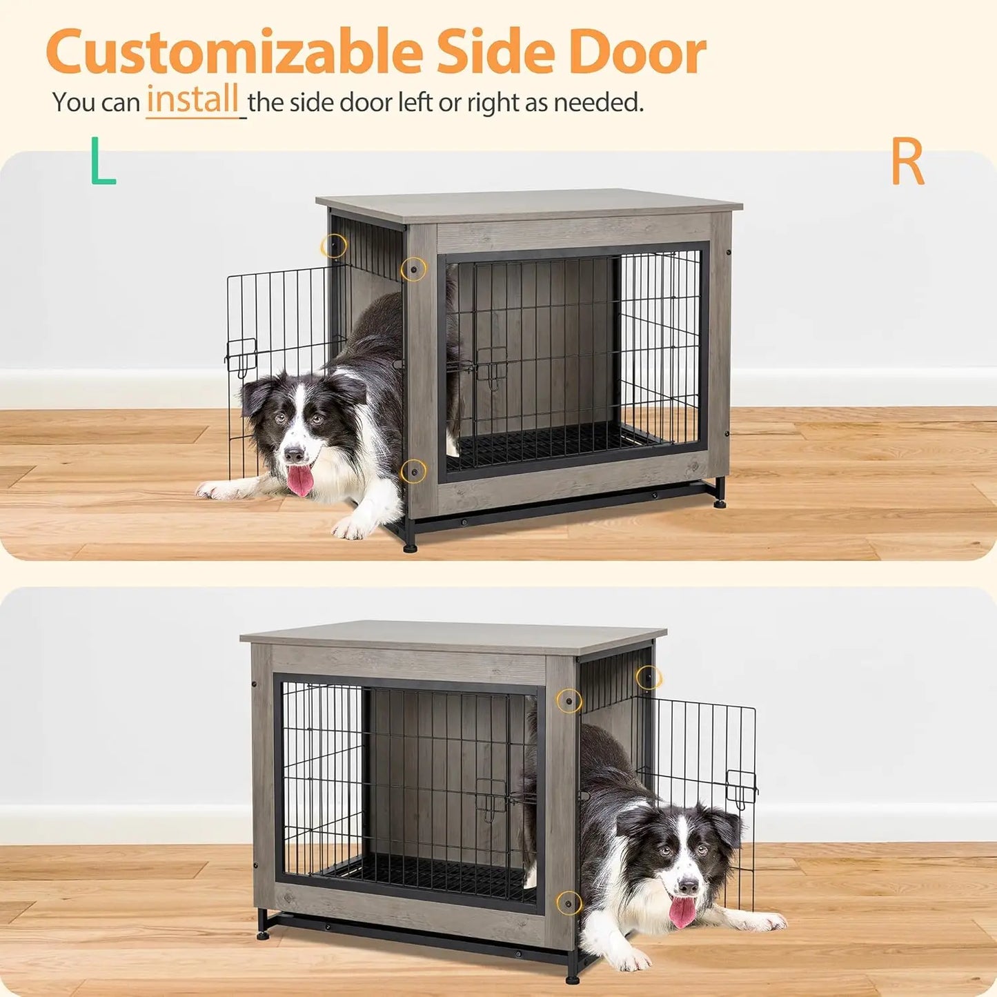 Shintenchi Wooden Dog Crate Furniture for Large Dog, L Double-Door Kennel Indoor with Removable Tray, End Table L Dog Crate for