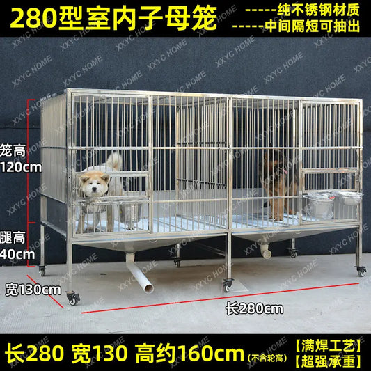 Stainless Steel Dog Crate Medium Large Dog Thick Dog Cage with Toilet Funnel Big Dog Cage