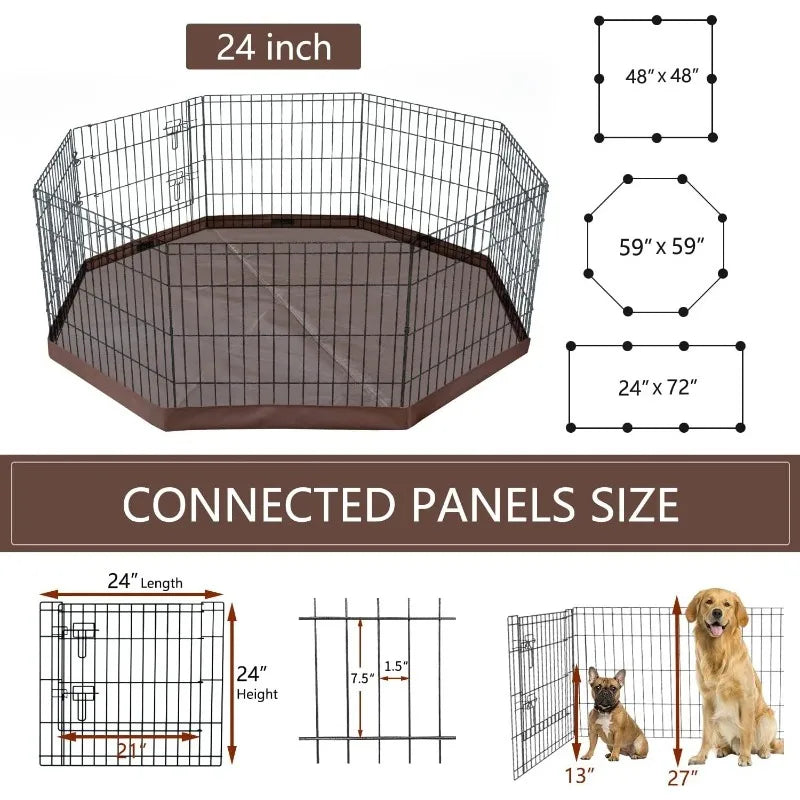 Foldable Metal Dog Exercise Playpen Gate Fence Dog Crate 8 Panels  Height Puppy Kennels with Bottom Pad for Animals Outdoor