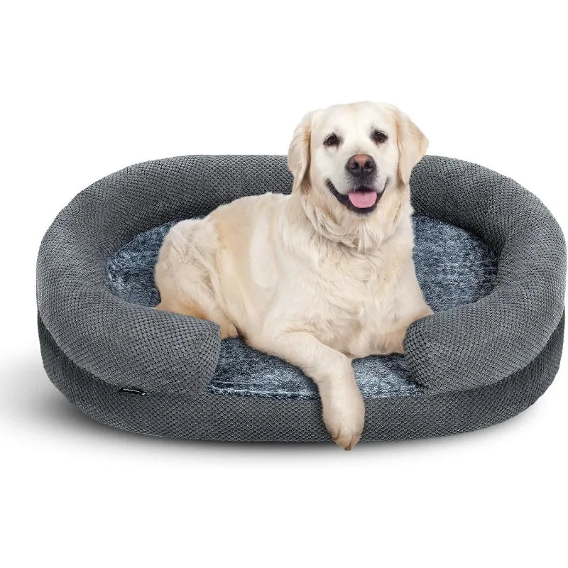 Orthopedic Memory Foam Dog Bed with Golden Retriever laying on it