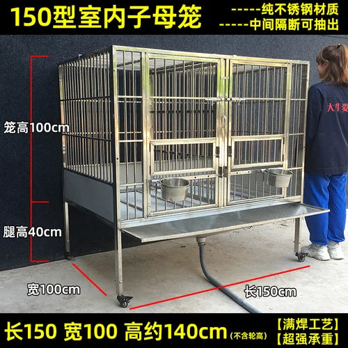 Stainless Steel Dog Crate Medium Large Dog Thick Dog Cage with Toilet Funnel Big Dog Cage