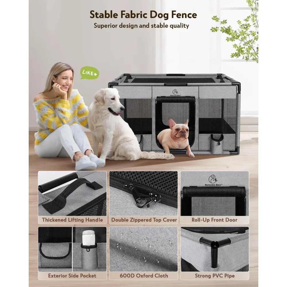 Dog Playpen,Fabric Dog Fence, Portable Soft Dog Cat Kennel Crate,Breathable Exercise Pet Playpen for Dogs,PVC Pipe Frame