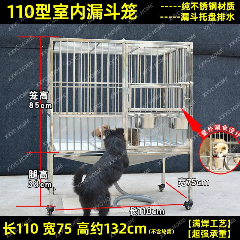 Stainless Steel Dog Crate Medium Large Dog Thick Dog Cage with Toilet Funnel Big Dog Cage