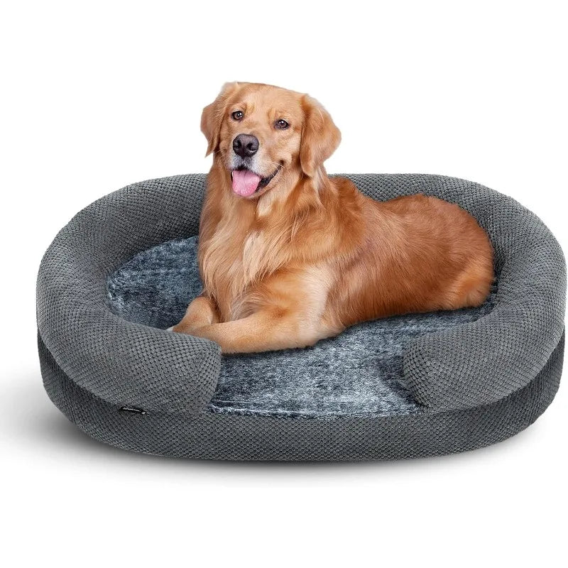 Orthopedic Memory Foam Dog Bed with Golden Retriever laying on it