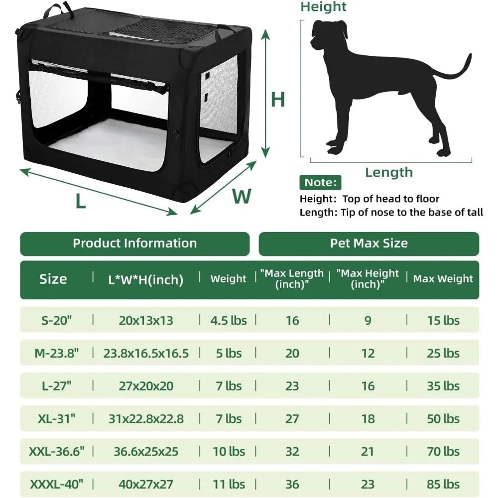 24 inch 3-Door Collapsible Dog Crate for Small Dogs, Portable Dog Travel Crate for Indoor & Outdoor, Soft Side Puppy Foldable Ke