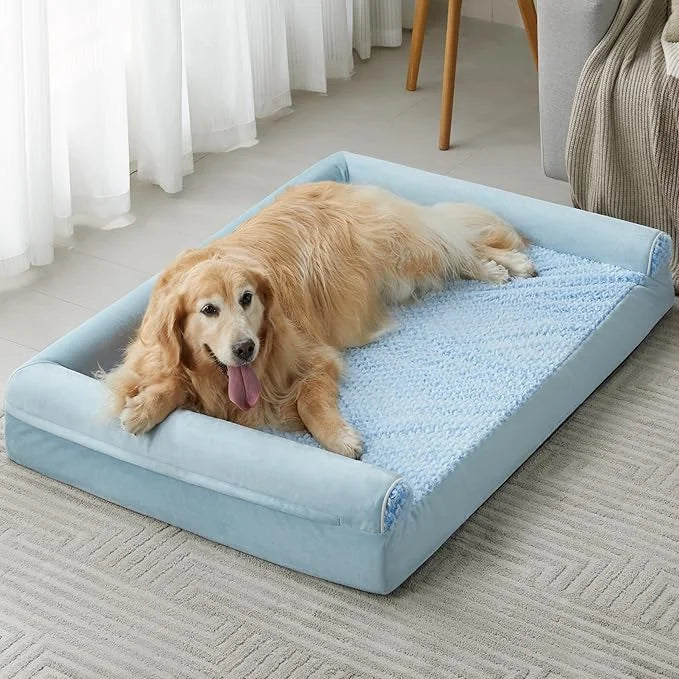 Dog Bed with Removable Waterproof Cover for Medium Large Dogs, Orthopedic Sofa Mat Pillow, Egg-Foam Crate Dog Bed