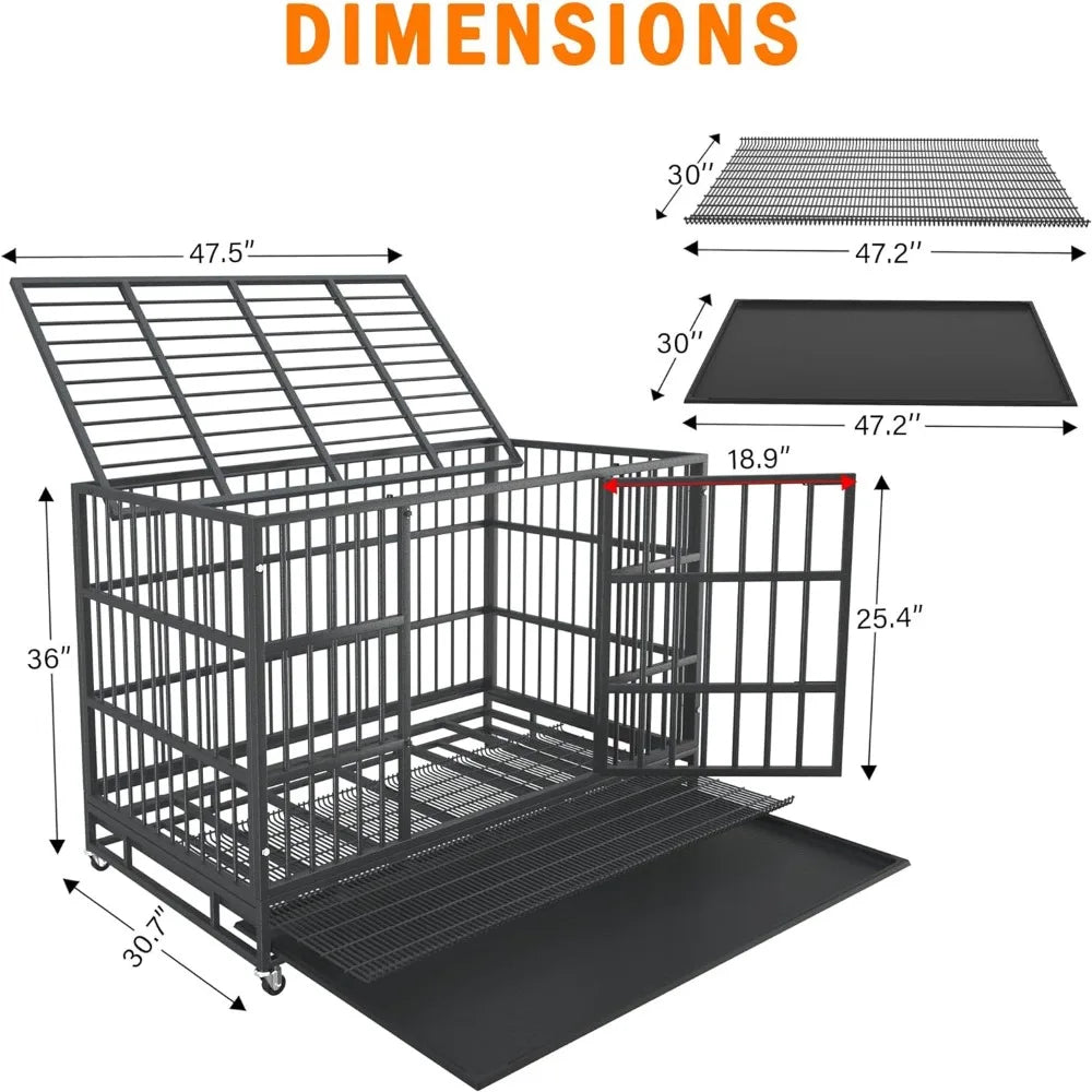 BOLDBONE 48/42/38 Inch Heavy Duty Indestructible and Escape-Proof Dog Crate Cage Kennel for Large Dogs, High Anxiety Dog Crate