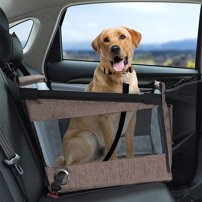 Dog Travel Basket in a car with a Labrador in it