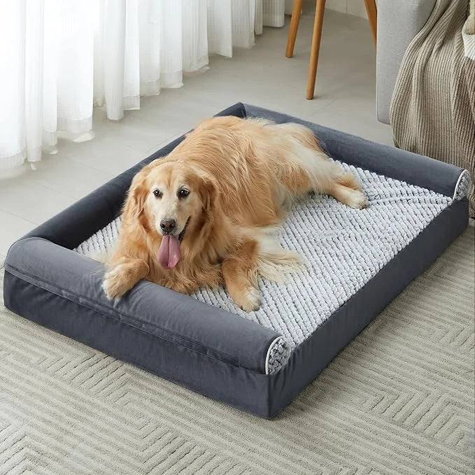 Dog Bed with Removable Waterproof Cover for Medium Large Dogs, Orthopedic Sofa Mat Pillow, Egg-Foam Crate Dog Bed