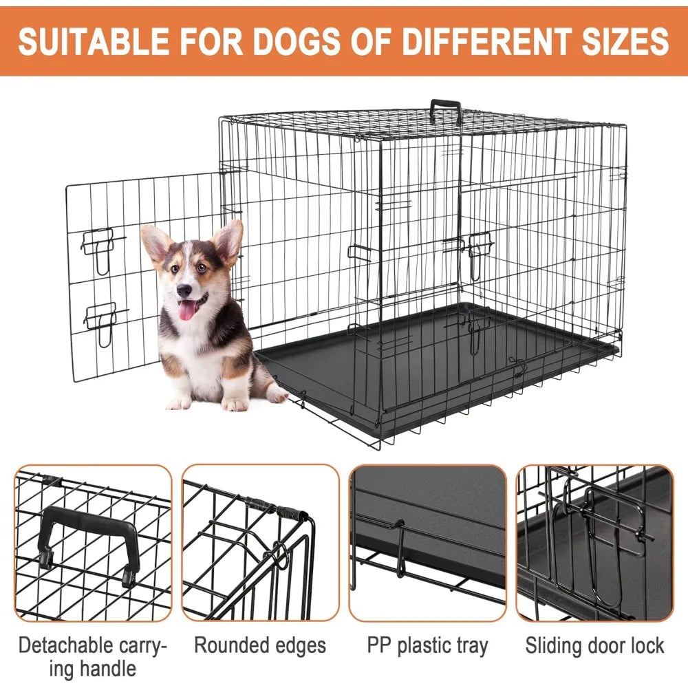 Dog Crates for Large Medium Dogs Foldable Metal Wire Pet Dogs Kennel 30/36/42Inches Indoor Outdoor Travel Dog