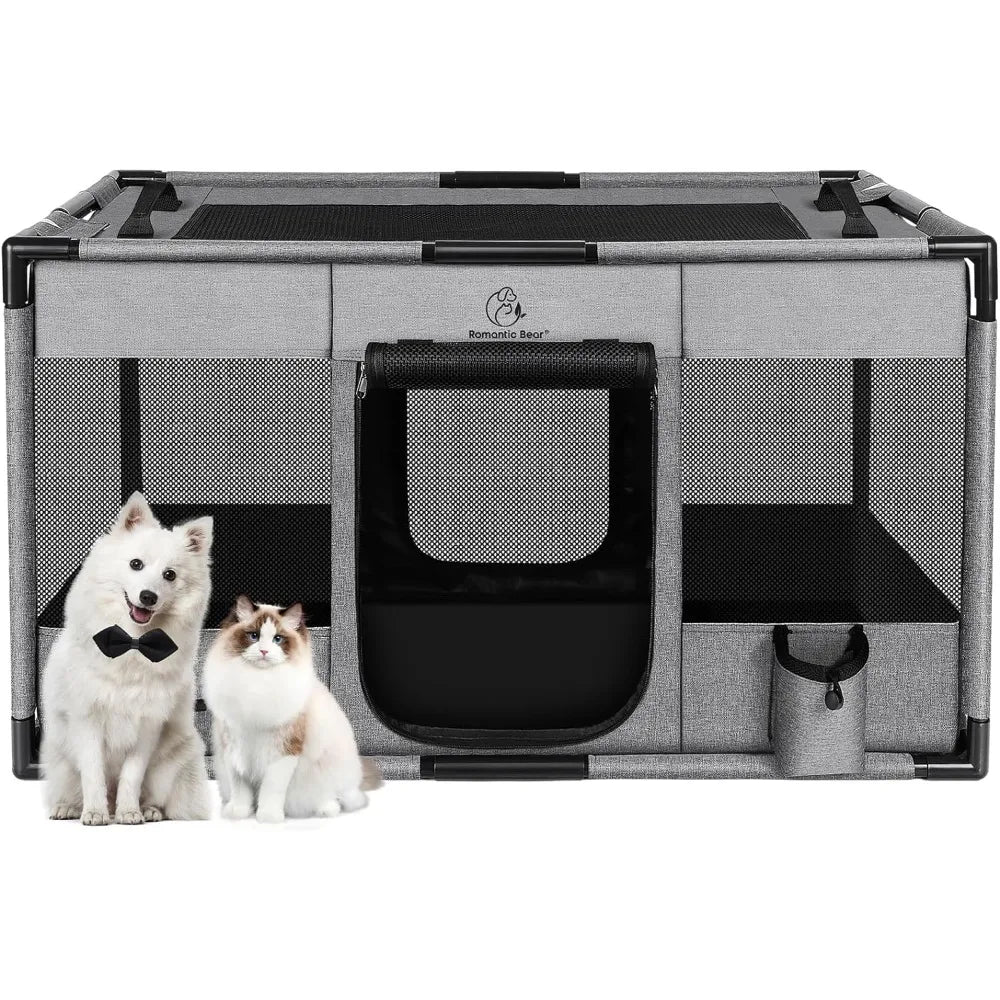 Dog Playpen,Fabric Dog Fence, Portable Soft Dog Cat Kennel Crate,Breathable Exercise Pet Playpen for Dogs,PVC Pipe Frame