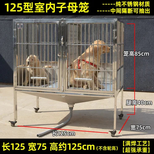 Stainless Steel Dog Crate Medium Large Dog Thick Dog Cage with Toilet Funnel Big Dog Cage