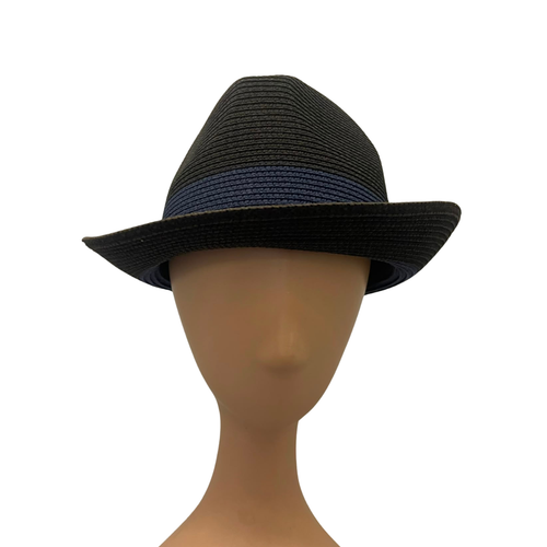 Black Paper Trilby Hat with Blue Band