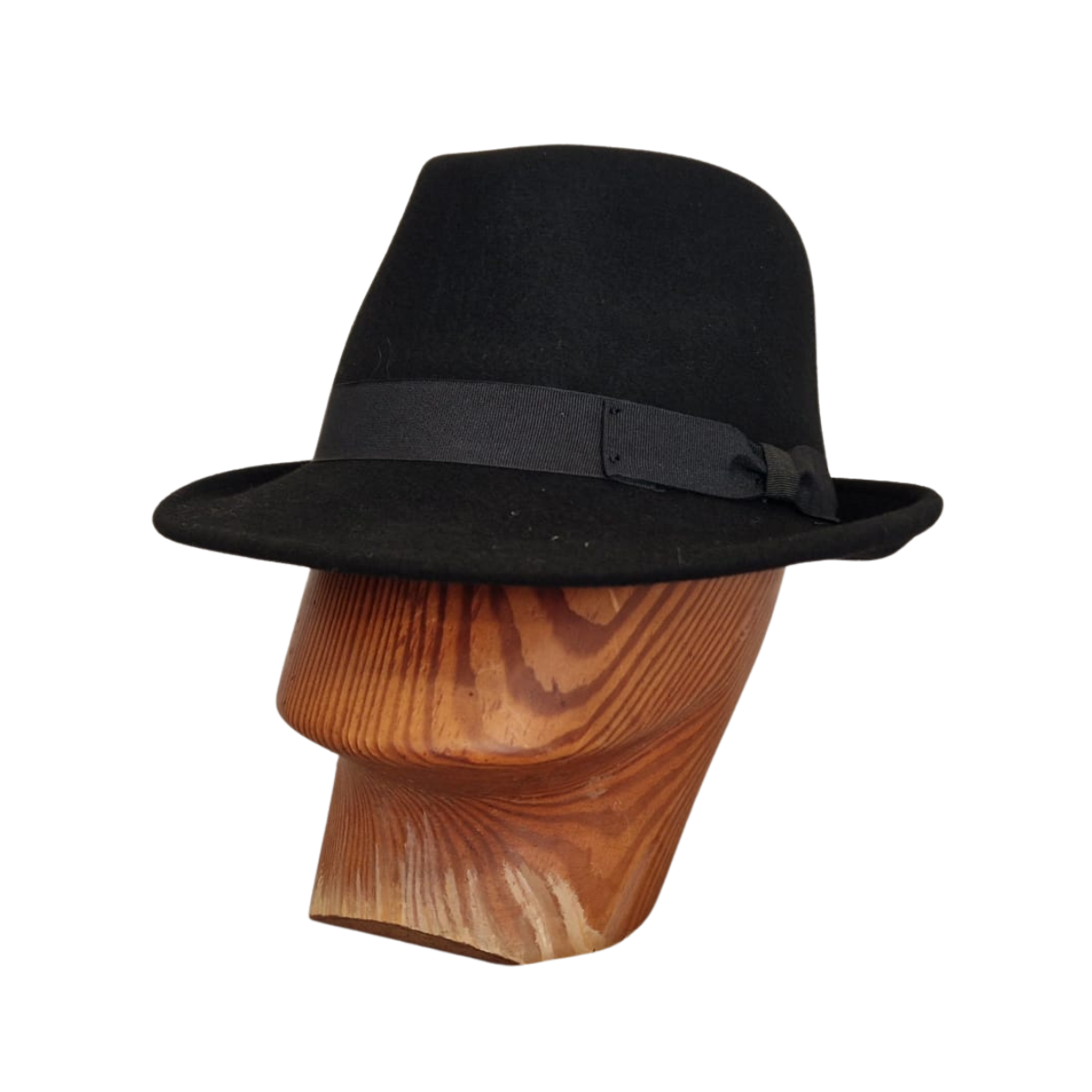Black 100 % Wool Handmade Trilby front