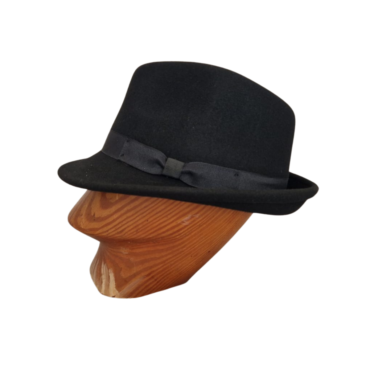 Black 100 % Wool Handmade Trilby side