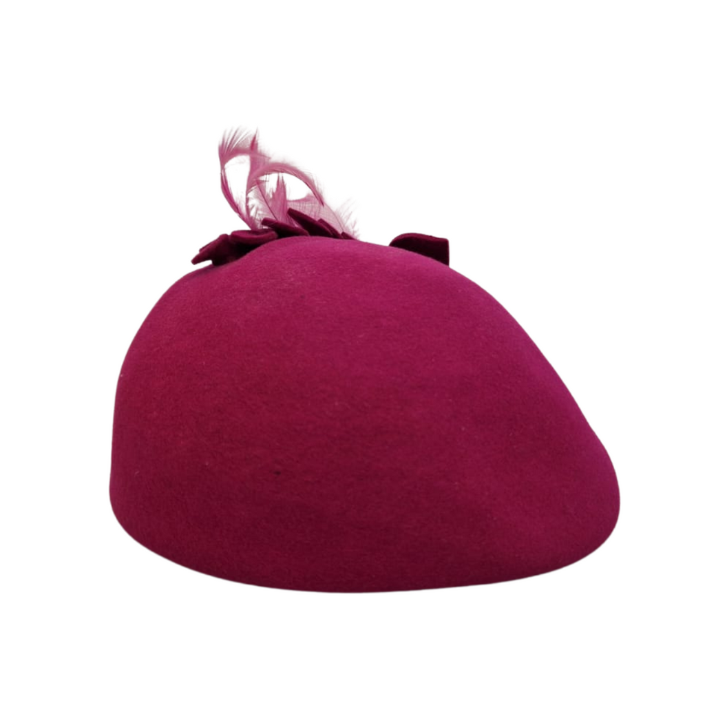 100% Wool Felt Hat in Cerise Pink With Hand Decoration