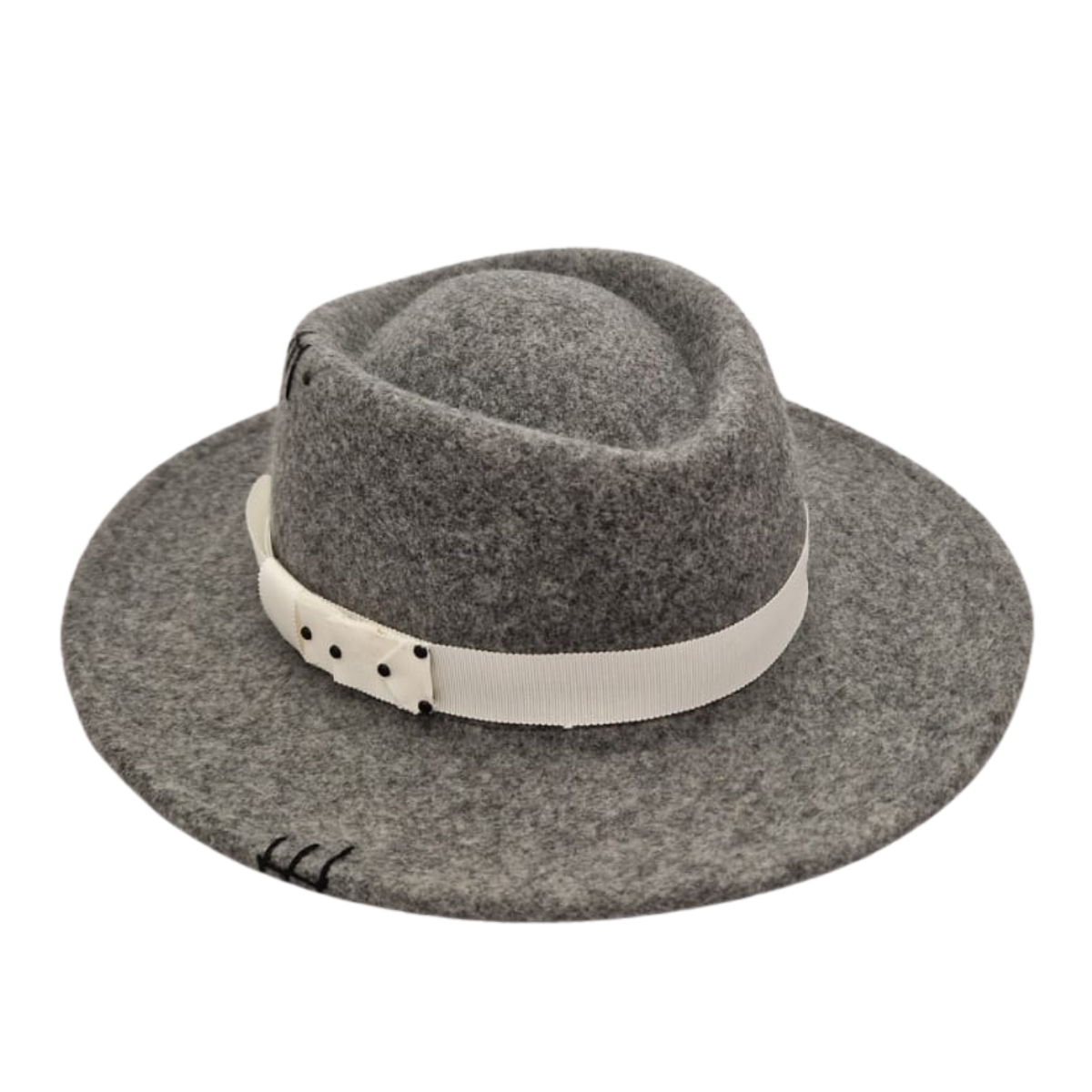 Grey Felt Fedora with Cream Trim and Black Detailing  