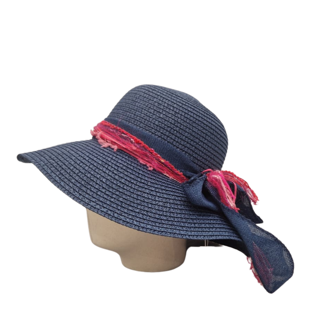 Wide Brim Sun Hat - Navy & Cerise